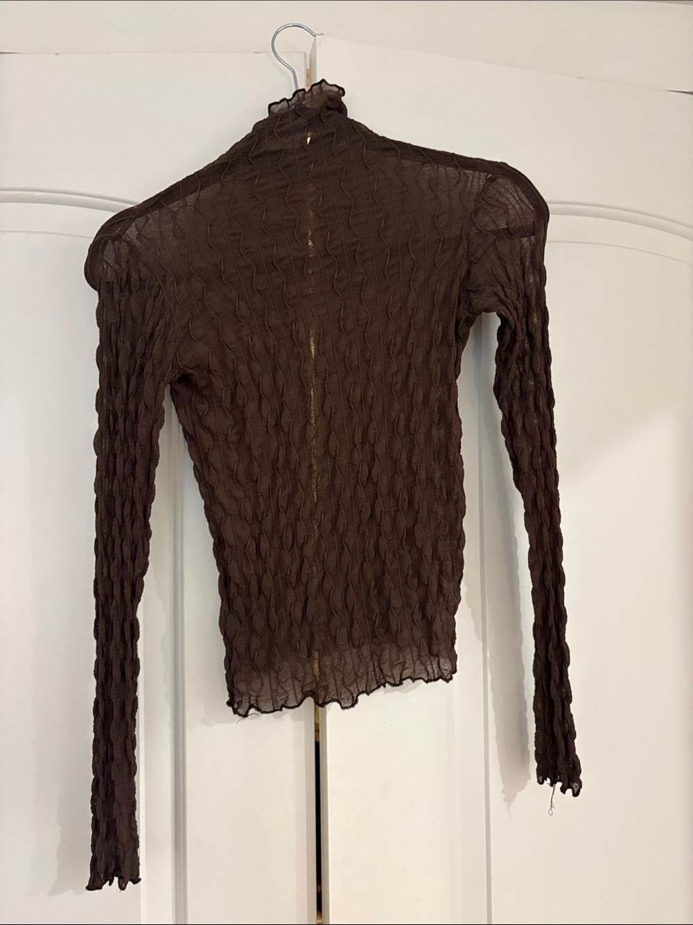 Amazon Brown Sheer Textured Long-Sleeve Bodysuit